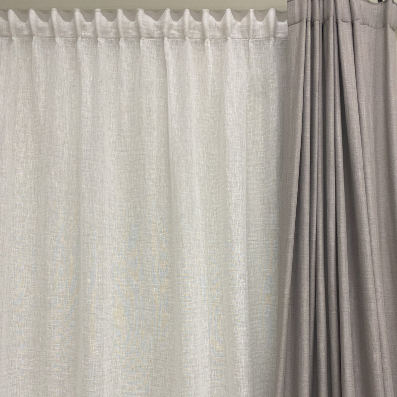Ready made white sheer linen curtain 230cm length / 140cm wide (1 panel)