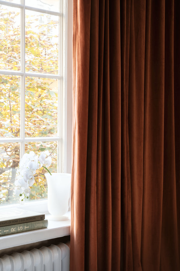 Velvet curtain fabric sample – Terracotta