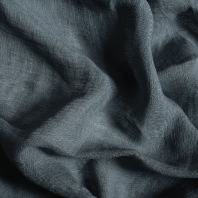 Sheer linen curtain fabric sample – petrol