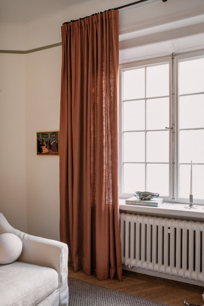 Linen curtain fabric sample – Terracotta