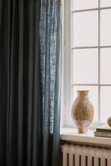 Linen curtain fabric sample – petrol