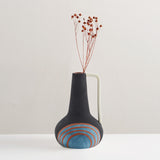 Hand painted terracotta glazed vase with handle