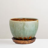 Betje green glazed plant pot with tray