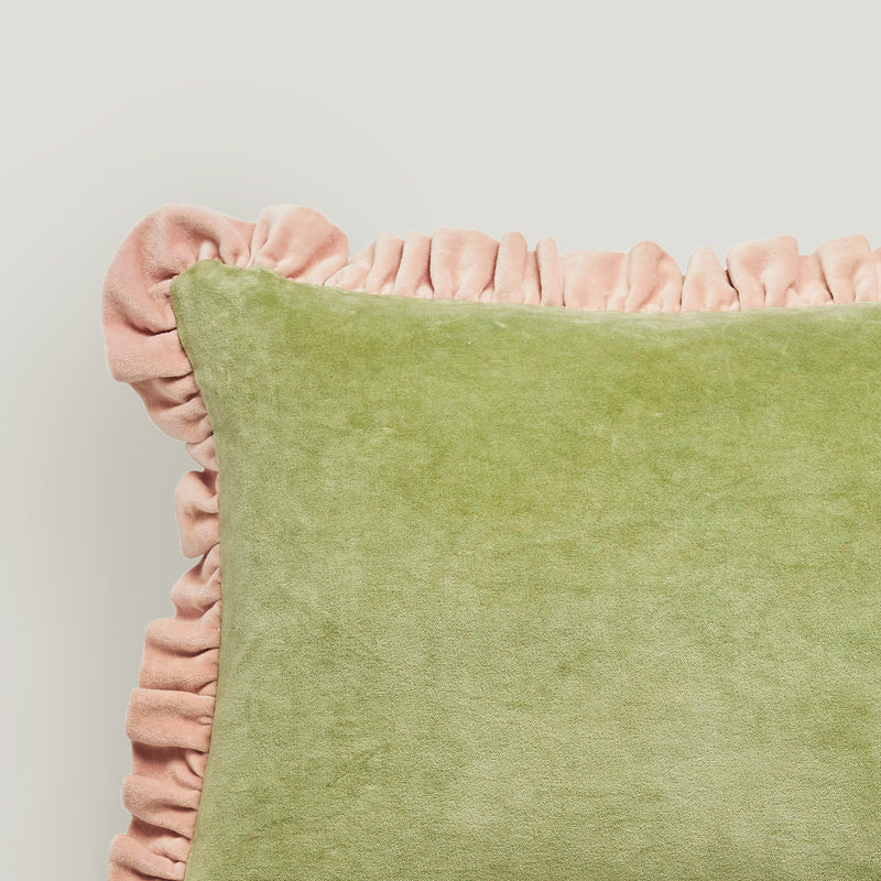 Leinikki olive and blush velvet cushion