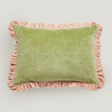Leinikki olive and blush velvet cushion