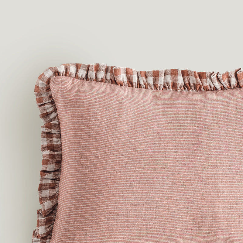 Wes gingham blush frill cushion