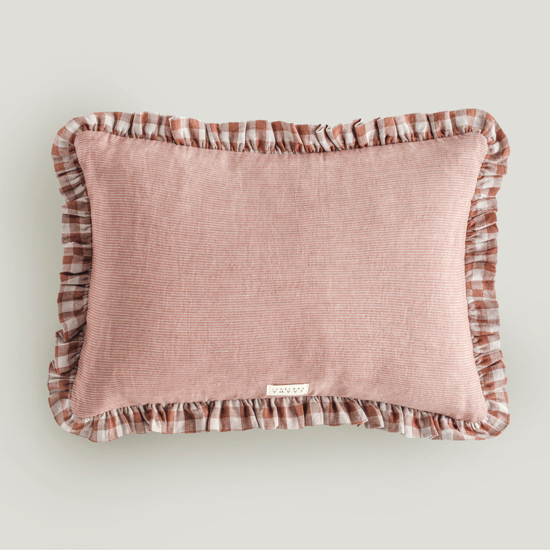 Wes gingham blush frill cushion