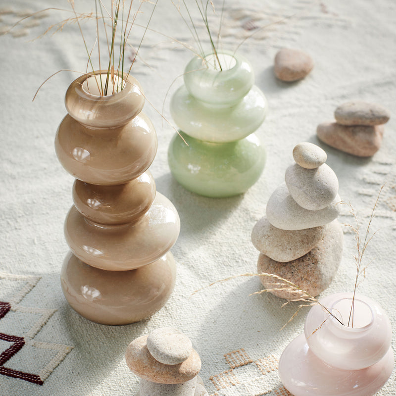 Pebble dusty pink glass round vase