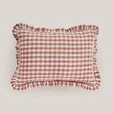 Wes gingham blush frill cushion