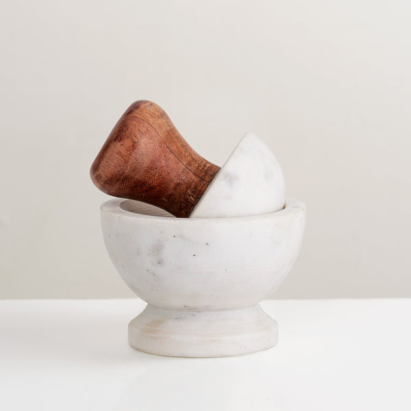 Marble and wood pestle & Mortar
