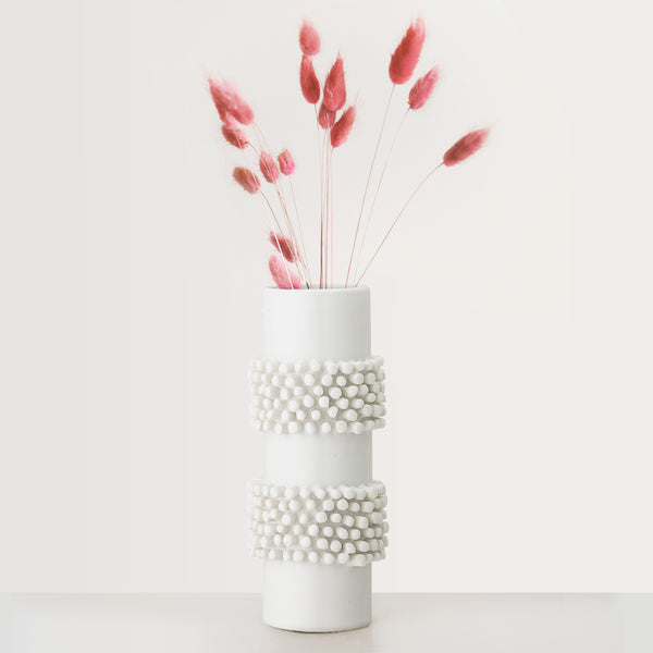 Handcrafted Sculptural white glazed stoneware vase